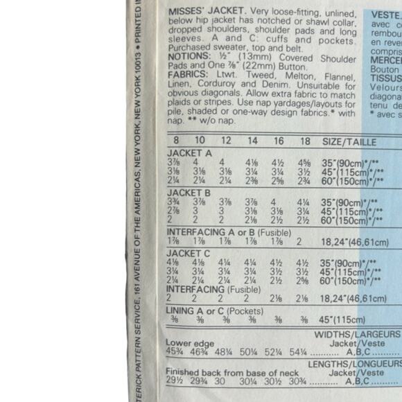 Butterick 6882 Misses' Jacket Pattern  - Size 8-10-12 - Picture 4 of 5